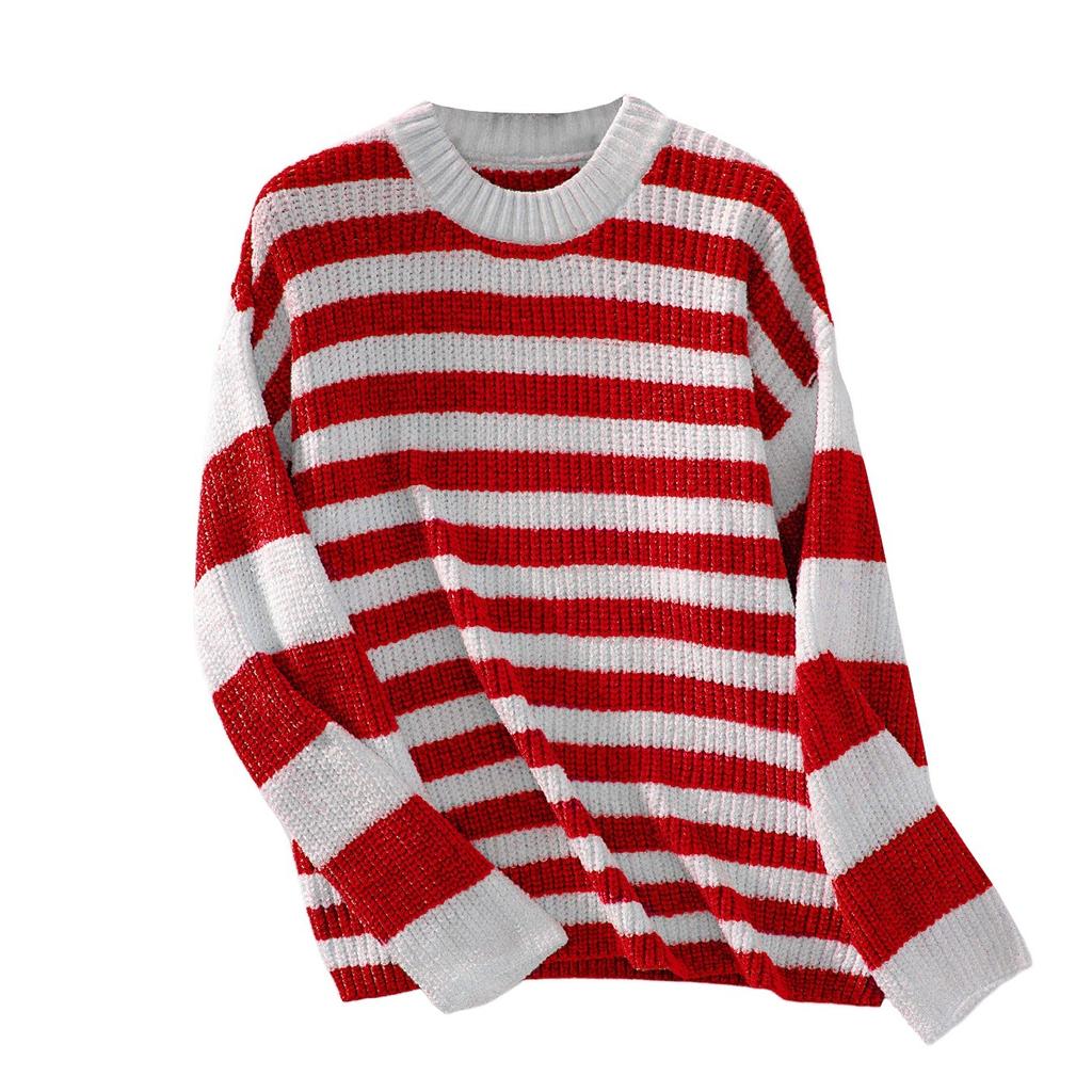 Женская повседневная мода полосатый трикотажный свитер с цветными блоками