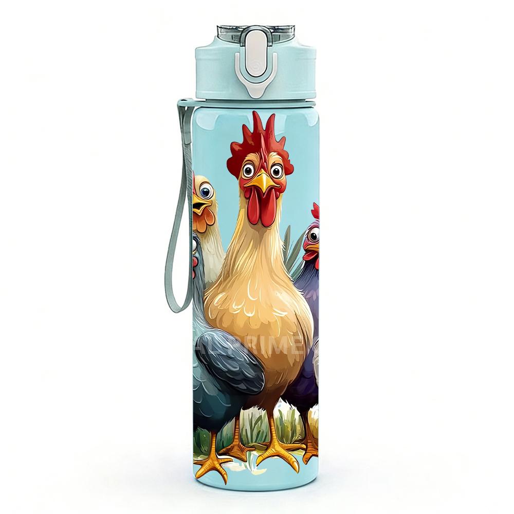 1PC Multicolored Farm Chicken Rooster Group 750ml Color Plastic Water Bottle Leakproof Flip Straw Lid For Sports Office Home Use