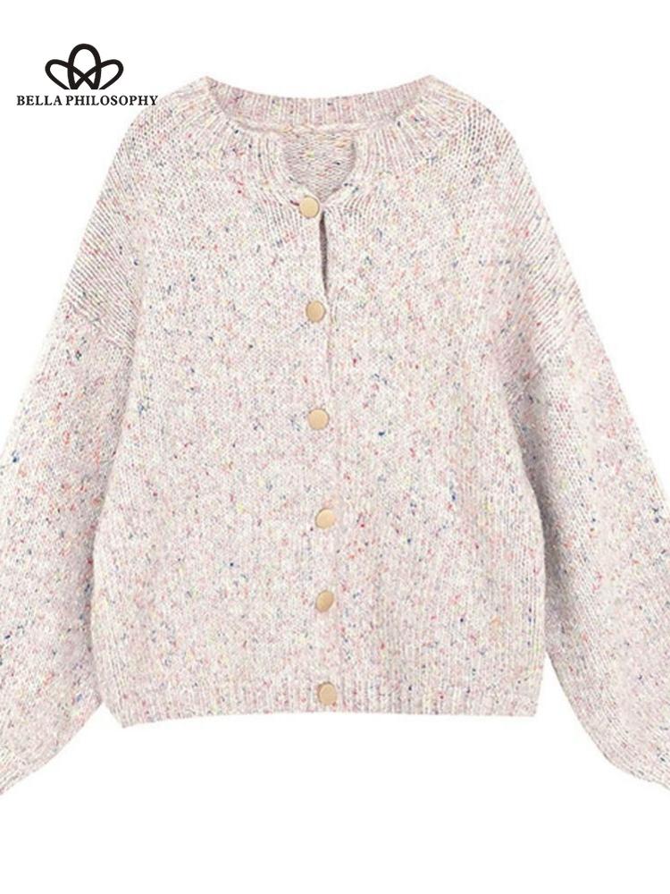 Элегантный кардиган, женский повседневный свитер, ретро-серый однотонный свободный карман, однобортный, с круглым вырезом, модный универсальный джемпер, женские топы, верхняя одежда