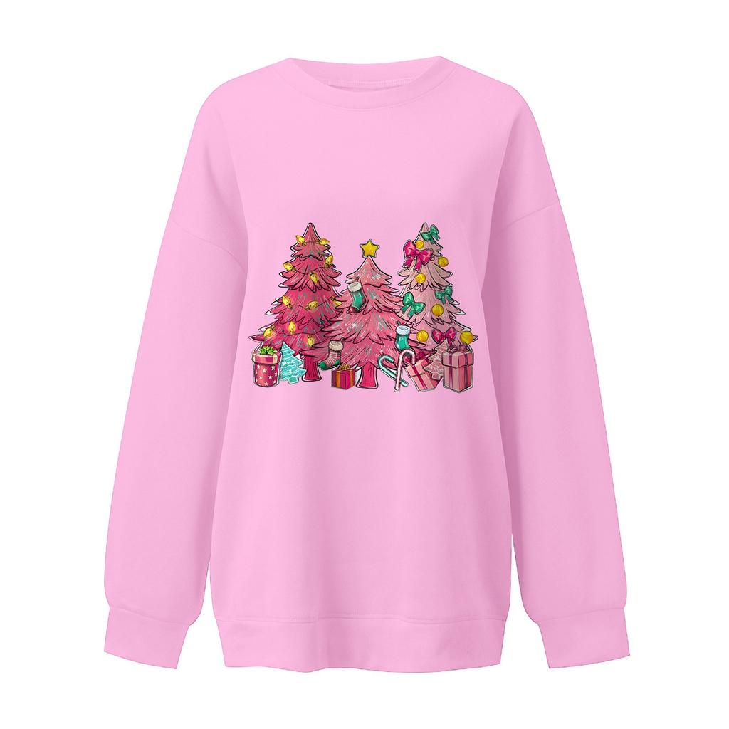 Женский повседневный свитер с круглым вырезом и длинными рукавами, рождественский принт, толстовка с капюшоном и длинными рукавами