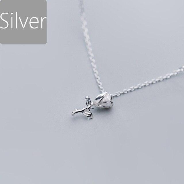 Real 925 Sterling Silver Sweet Elegant Rose Flower Clavicle Necklace For Women Wedding Valentine 'S Day Jewelry Db292