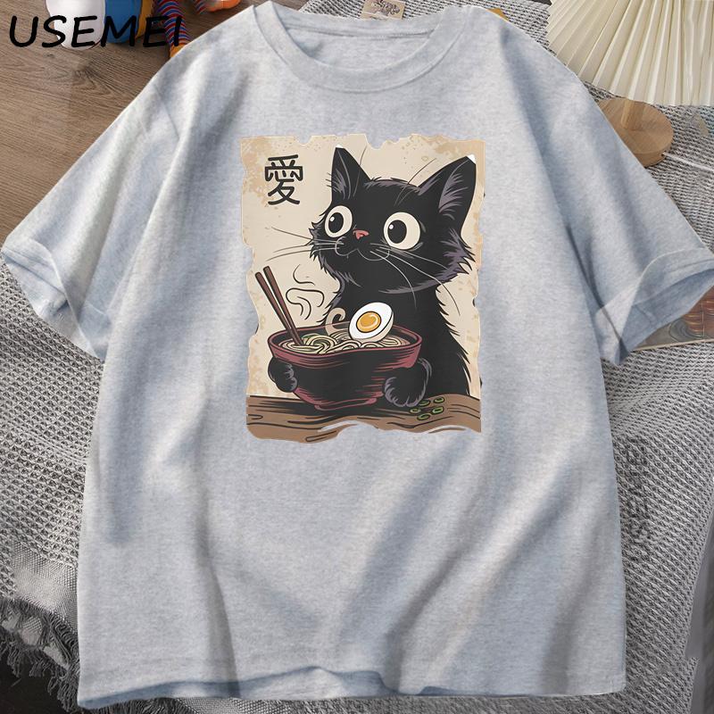 Смешной Кот RaУнисекс Графическая Футболка Японский Kawaii Аниме Кот Футболка Хлопок Короткий Рукав Оверсайз Свободный Короткий Рукав Футболка Уличная Одежда