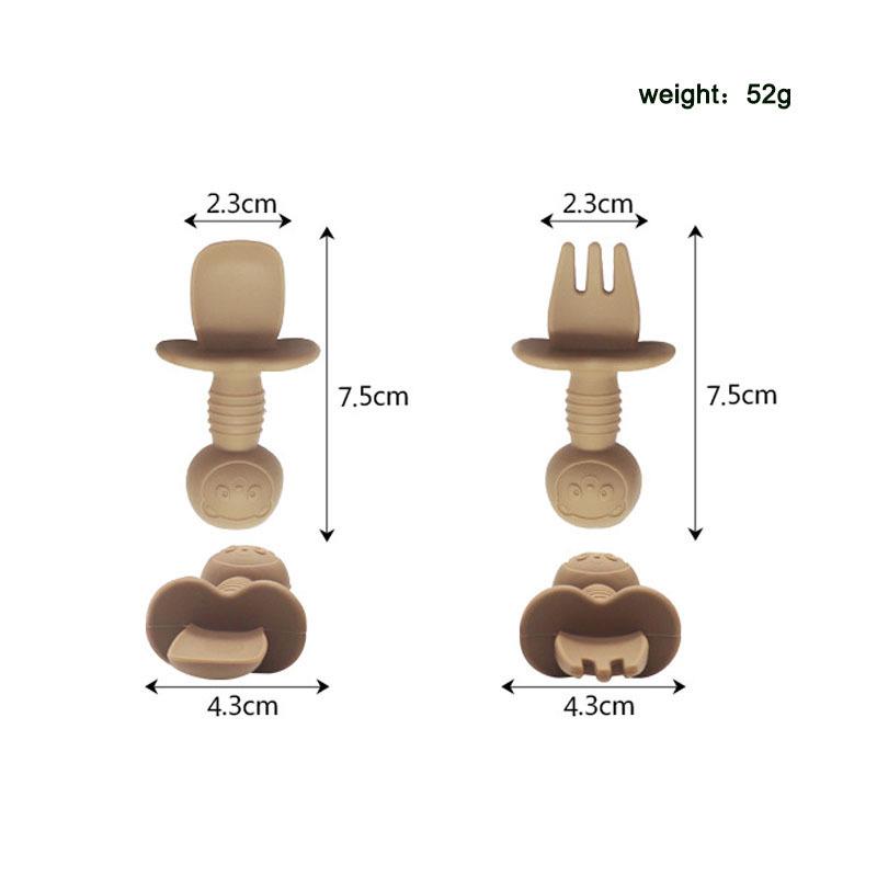 Cartoon Little Bear Silicone Fork and Spoon Set for Children's Eating Training
