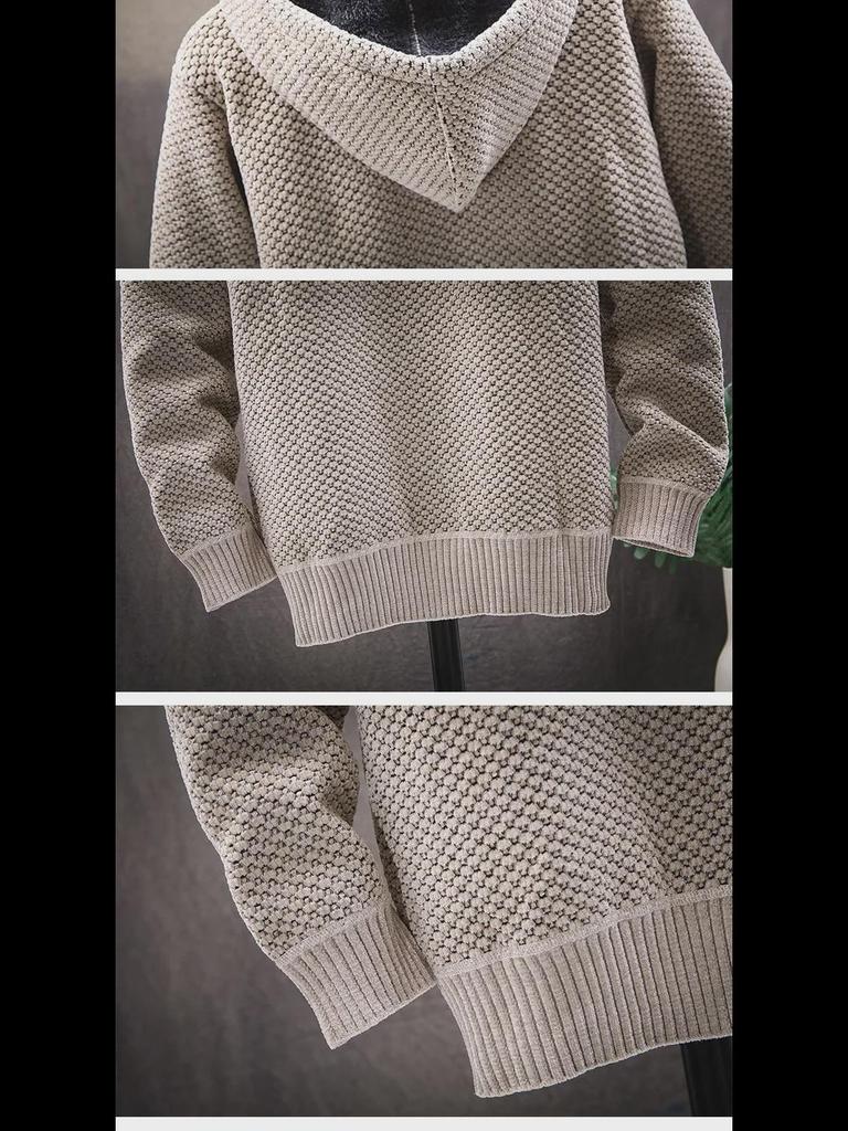 Мужская куртка из синели в корейском стиле с капюшоном — зимняя однотонная, повседневная, теплая, плюс бархат, кардиган на молнии.