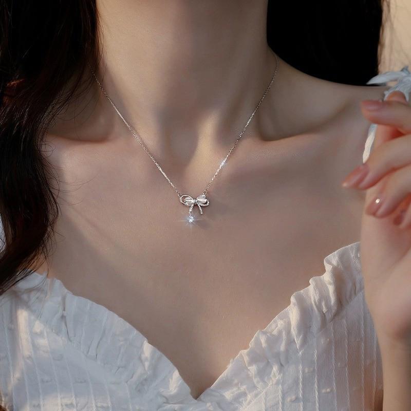 Изысканное ожерелье с подвеской в виде банта для женщин и девочек, блестящая цепочка на ключицу, ювелирные изделия, аксессуары, подарки