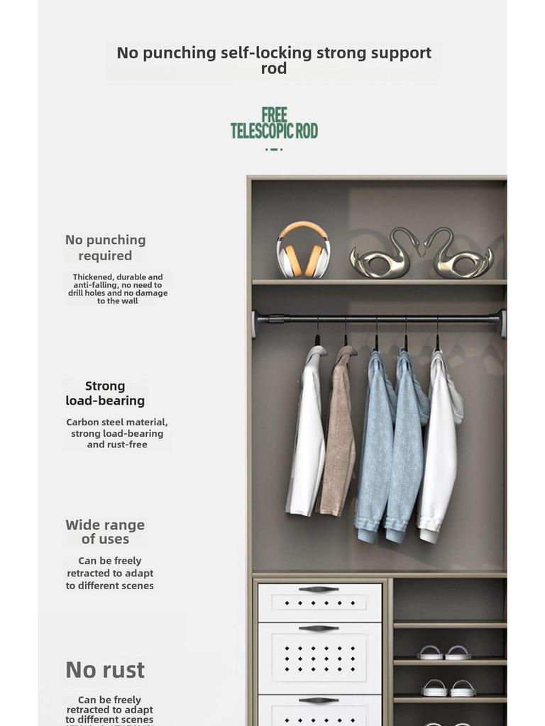 Телескопическая штанга без сверления: Простая в установке сушилка для белья и карниз для штор в спальню, вешалка, душевая и дверная штора, поддержка для гардероба