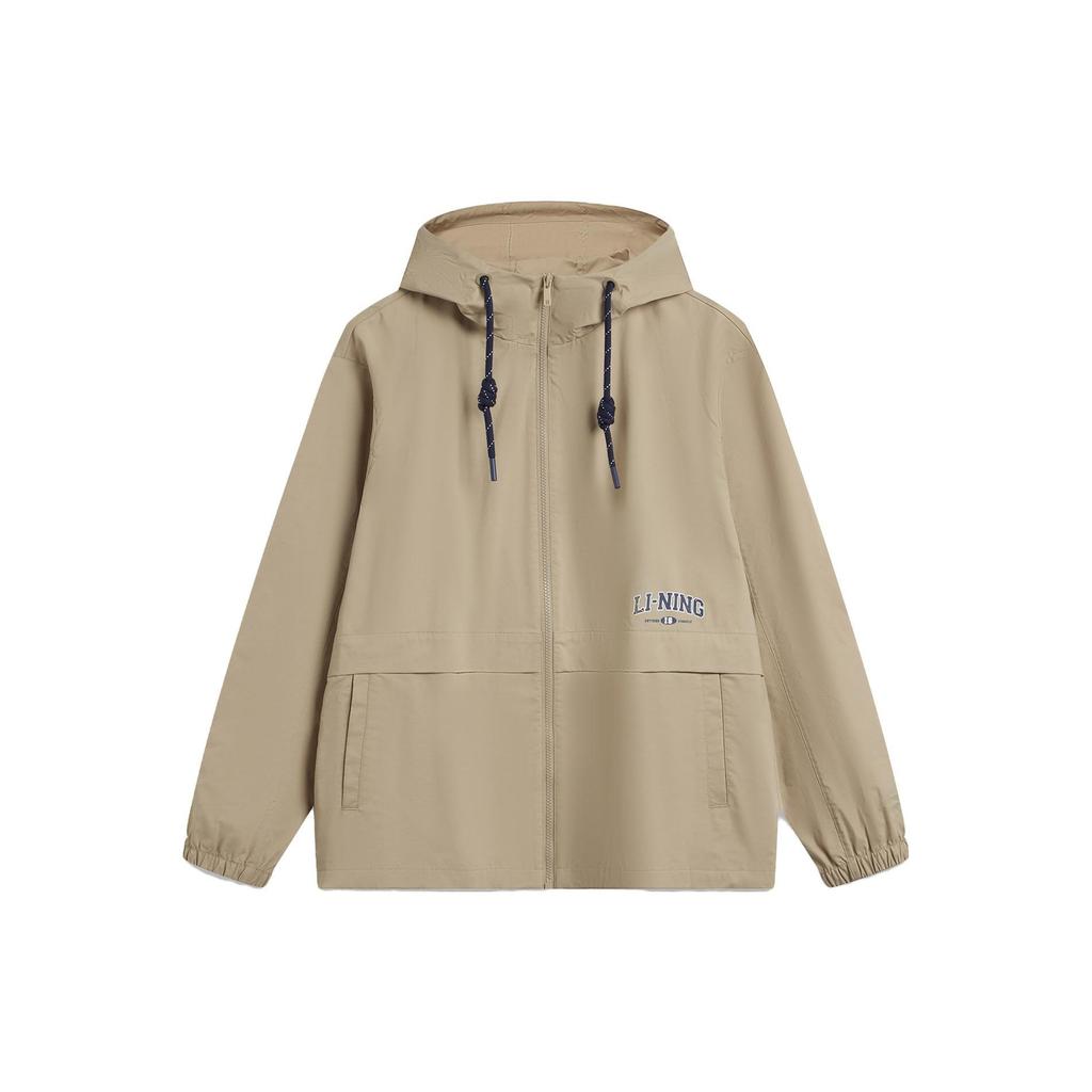Li Ning American Vintage Casual Hooded Lightweight Zipper Windbreaker Men Outerwear Khaki AFDU697-4