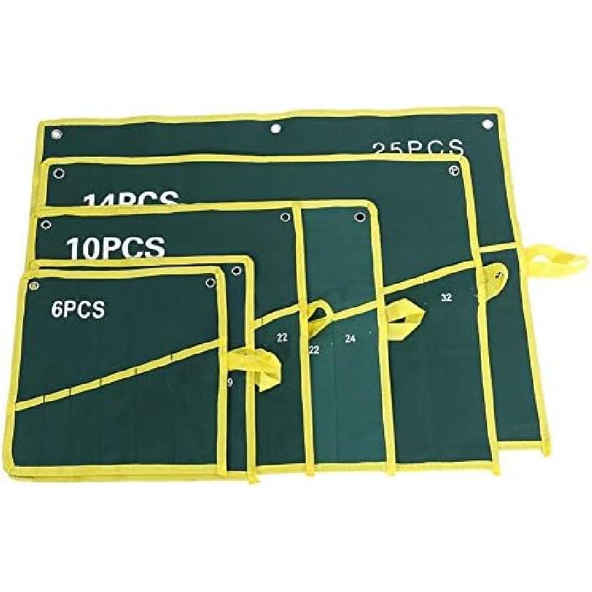 Pockets Spanner for Tool Roll, 1Pc 6/8/10/12/14/25 Pockets Spanner Wrench Tool Roll Up Storage Bag Green(10PCS)