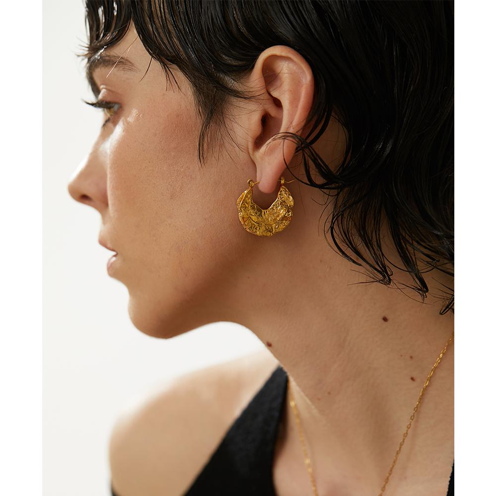 Yhpup New Stainless Steel 18K Gold Color Geometric Unusual Huggie Earrings Statement Stereoscopic Waterproof Stylish Jewelry
