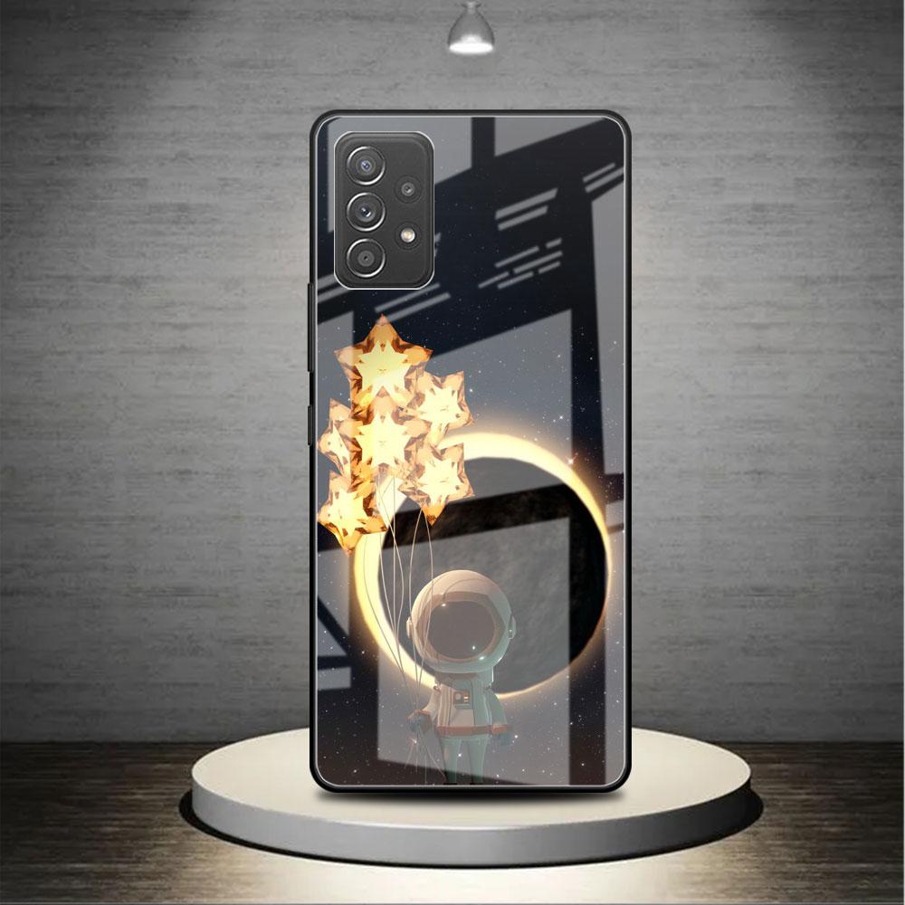 Стеклянный чехол для Samsung Galaxy A52 A71 A50 A51 A70 A21s A31 A72 A10 A12 A30 A22 5G Чехол для телефона Астронавт Милый