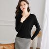 Srcr Women's V-Neck Short Fine Wool Sweater for Petites