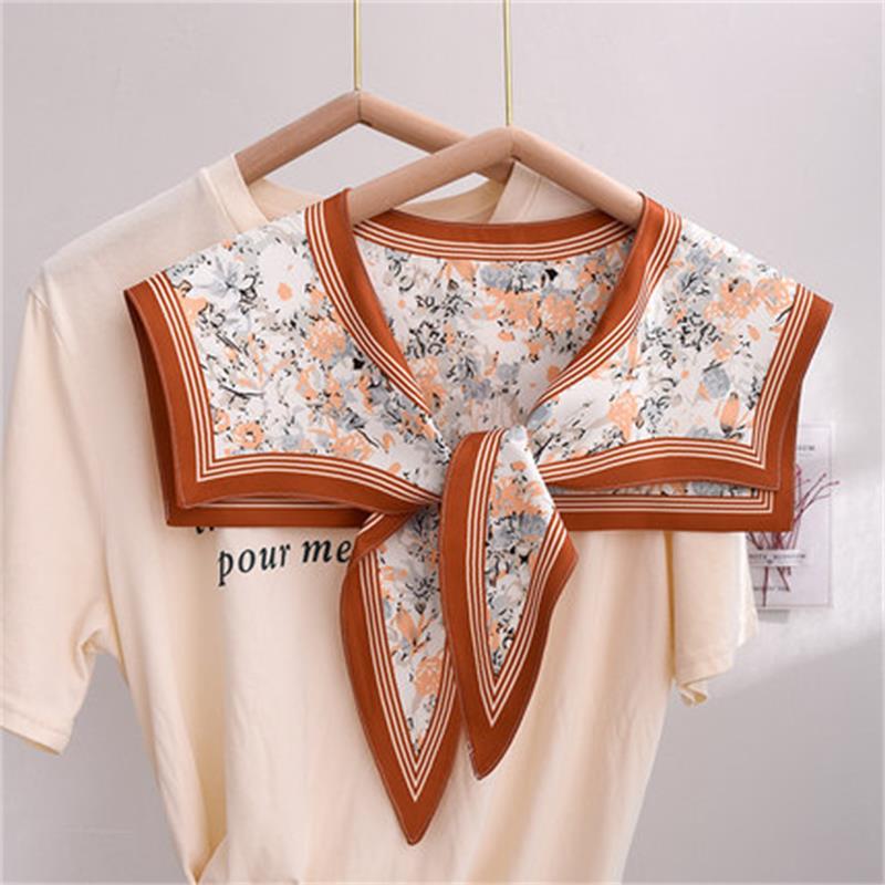 Summer Thin Fake Collar Small Silk Scarf Women'S Korean Version Of Versatile Ins Trendy Shirt With Vest T-Shirt With Shoulder Shawl Autumn