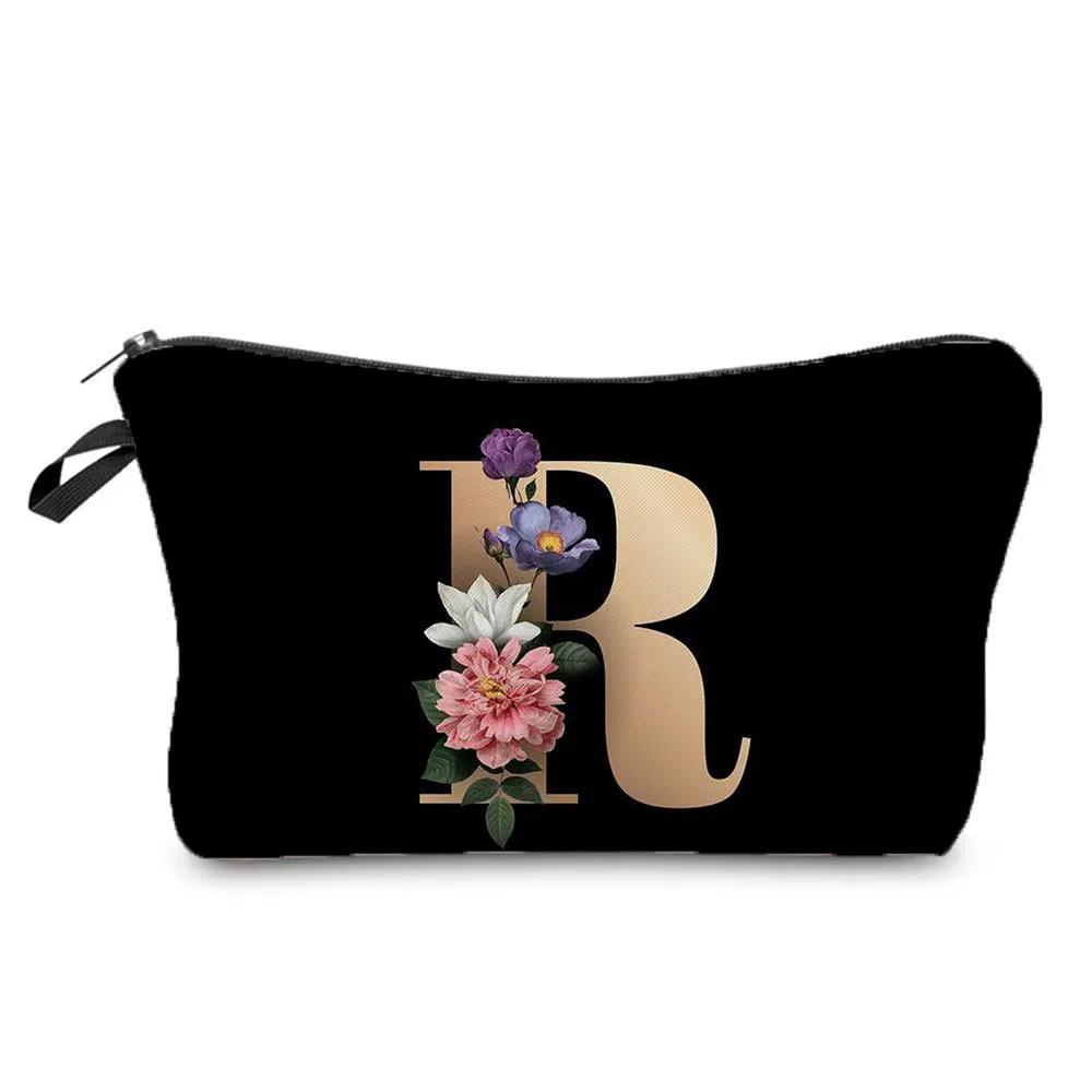 2024 New Product Fashion Creative Storage Bag Portable Toilet Bag Black Bottom Gold Letter Printed Makeup Bag Hz3183
