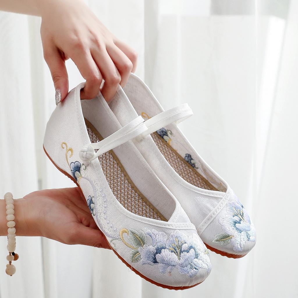 Xiaolingyue, Autumn New Han Element Mercerized Satin Retro Cheongsam Flat-bottomed Hanfu Shoes Women's Shoes