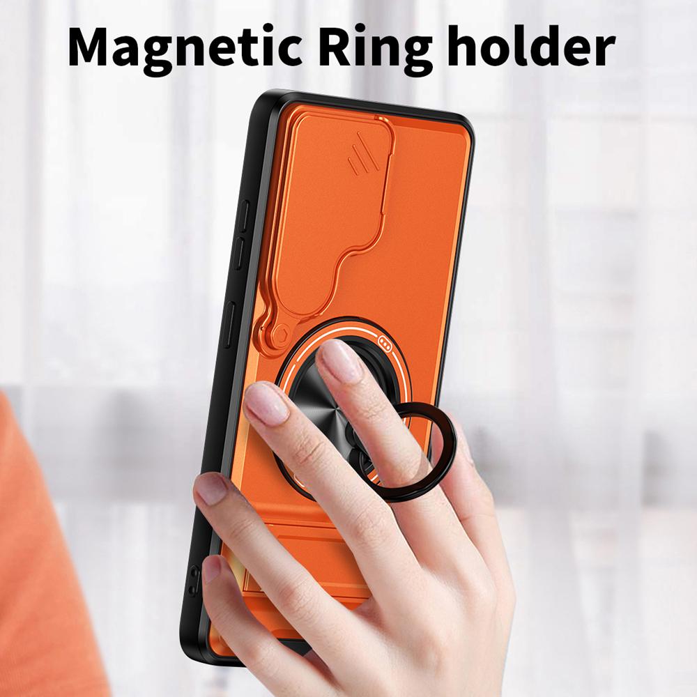 KEYSION Магнитный чехол для телефона для Samsung Galaxy S23 S24 Ultra S24+ S23 FE Защита камеры со сдвижной крышкой Вертикальная подставка Кольцо Ударопрочный чехол