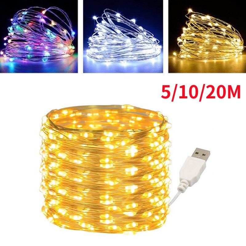 5/10/20M USB LED String Lights Copper Silver Wire Garland Light Waterproof Fairy Lights For Christmas Wedding Party Decoration