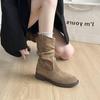 Cashmere High-Heeled Retro Western V-Cut Martin Boots, Women's Spring/Autumn 2025 Round-Toe Short Cowboy Boots