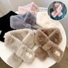 Women Scarf Fake Rabbit Fur Collar Scarf Cute Neck Warmer Soild Color Furry Scarves Windproof Cross Scarf Collar Autumn Winter