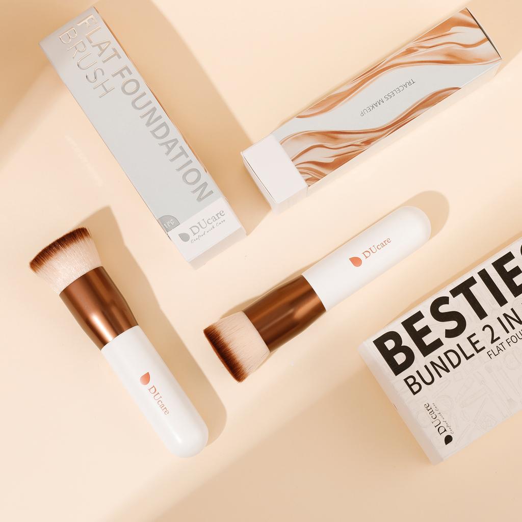 DUcare Foundation Brush 2pcs Flat Top Kabuki Self Tanner Brush Synthetic Makeup Brush Liquid Blending Mineral Powder Buffing Stippling Makeup Tools