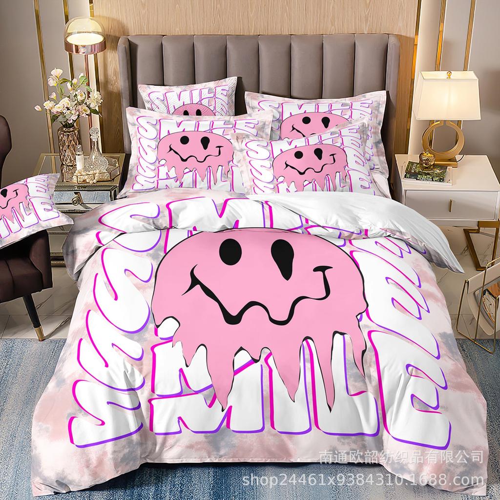 Хит Продаж 3D Цифровая Печать Хип-Хоп Граффити Смайлик Комплект Постельного Белья Наволочка Пододеяльник Трех peças