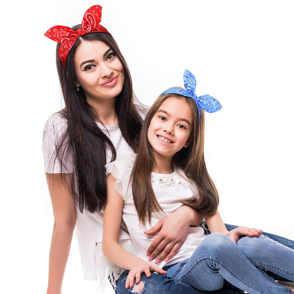 Boho Bow Headbands for Women Vintage Paisley Bandana Flower Printed Hairband Elastic Rabbit Ear Head Wrap Cashew Print Bandage Cute Hair Accessories