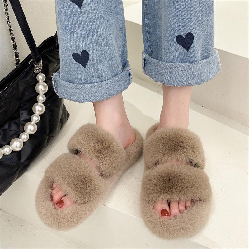 Winter Fluffy Slippers Women 2024 Hot Sales House Home Fur Slippers Women Flat Platform Cozy Fuzzy Indoor Shoes Korean Slides