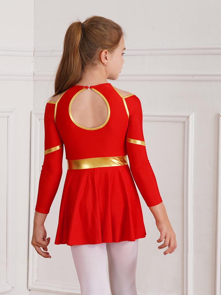 Girls Figure Skating Gymnastics Costume Modern Jazz Ballet Dancewear Pathwork Dress School Sport Meeting Cheerleading Uniform
