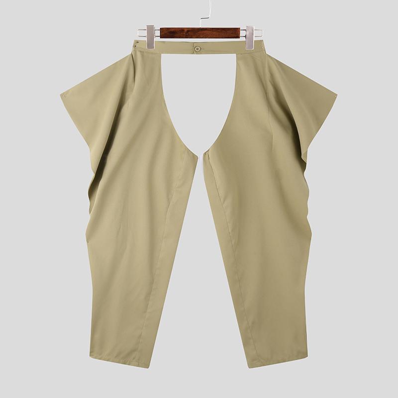 INCERUN Мужские длинные брюки с пуговицами на талии и полым шаговым швом, повседневные брюки с широкими штанинами