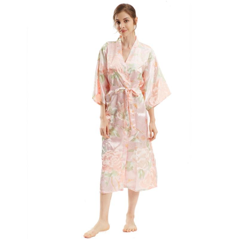 Очень длинный искусственный шелковый атлас, модный темперамент, элегантный большой пионовый шелковый халат, взрывное платье для подружки невесты, утренний халат и кимоно