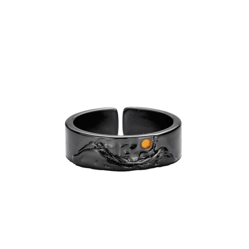 Handmade Adjustable Open Ring In Sterling Geometric Asymmetrical Design Inspired By Classical Chinese Landscape Guan