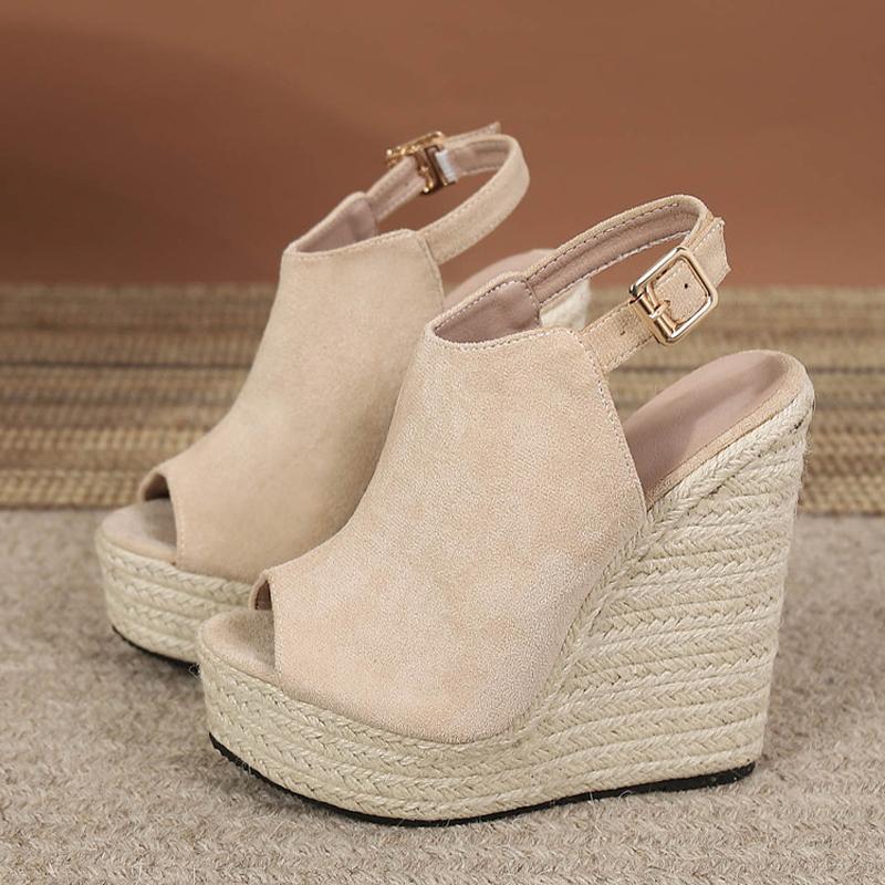 Liyke Размер 34-42 Черные женские босоножки на танкетке на платформе Летняя мода с открытым носком и пряжкой на высоком каблуке Женская обувь Sandalias Mujer