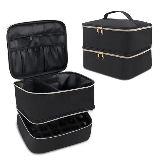 Сумка-органайзер для переноски лаков для ногтей, большой вместимости, двухслойная, на молнии