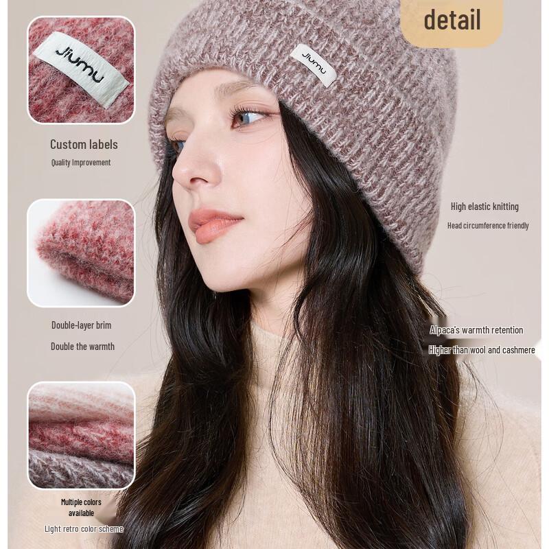 JIUMU Women's 100% Alpaca Wool Winter Knitted Hat