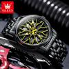 OLEVS Модные мужские часы Спортивный циферблат в виде колесного диска автомобиля Вращающийся на 360° Кварцевые часы Водонепроницаемые Наручные часы из нержавеющей стали