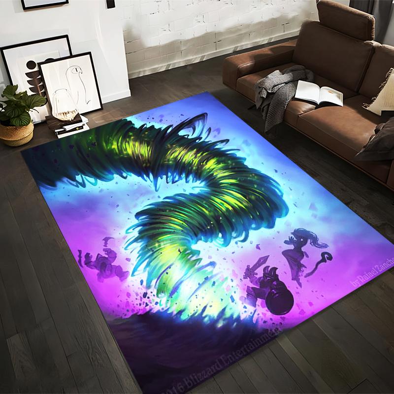 "Fantasy Artwork Carpet with Green Tornado and Characters Design" Suitable for use as an anti-slip for living room bedroom sofas