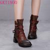 Fashion GKTINOO Women Motorcycle Boots Genuine Leather 2025 New Zip Round Toe Women Shoes Sewing Handmade Retro Mid-Calf Platform Boots