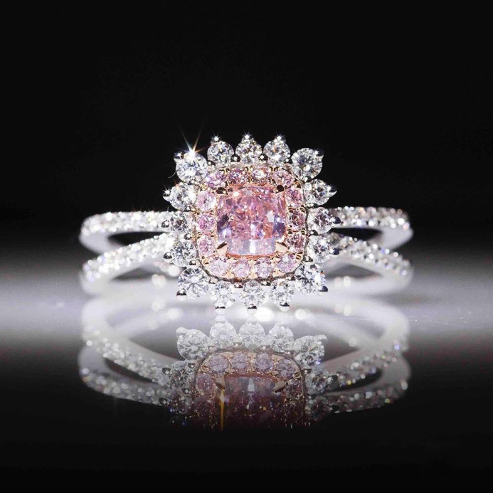 Open Ring PT950 Plated Two Tone Colorful Zirconia Diamond Engagement Wedding Ring for Women