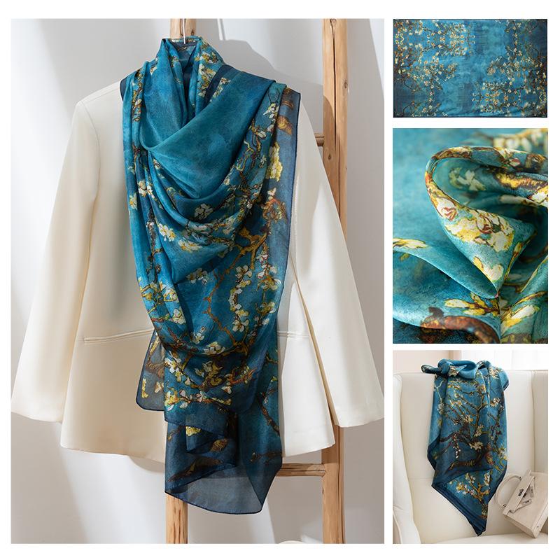 Длинные полосы шелкового шарфа  Высококлассный шарф из тутового шелка  Женский свежий маленький цветочный тонкий стиль  Атмосфера  Большая шаль
