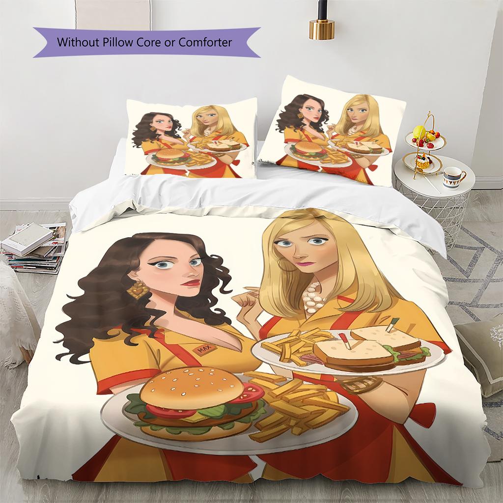 2 Broke American Sitcom Pattern Bedding,Quilt Set Quilt Cover Pillowcase Home Birthday Gift (1 * duvet cover + 2 * pillowcase, without core)