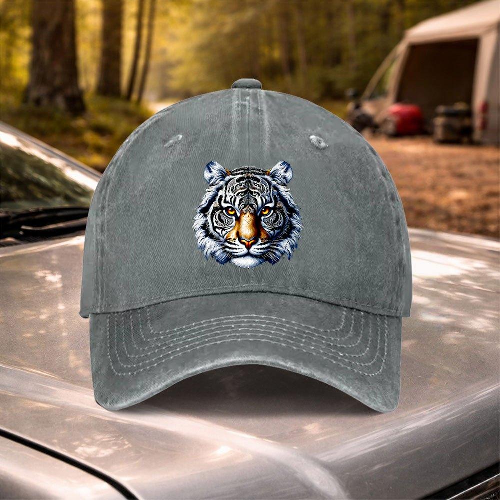Vintage Washed Tiger Head Print Baseball Cap Adjustable for Weddings Parties Festivals Bachelor Parties Cycling Camping