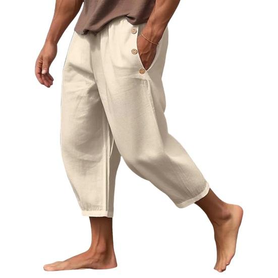 Мужские укороченные брюки со свободными боковыми карманами и эластичной резинкой на талии, быстросохнущие однотонные спортивные штаны для спортзала и пляжа