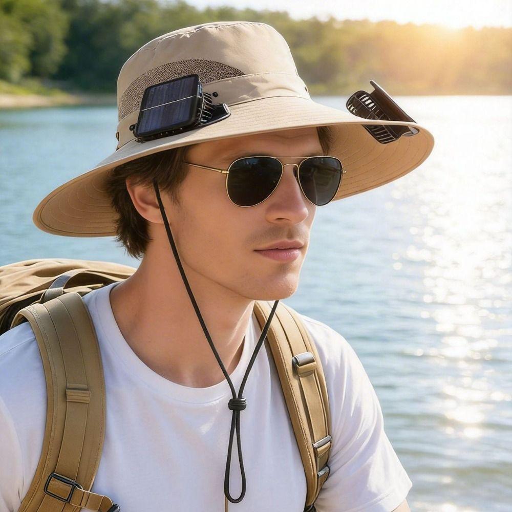 Breathable Solar Fan Hat 3 Speeds Wide Brim Sun Cap Convenient Cooling Fisherman Hat  Camping