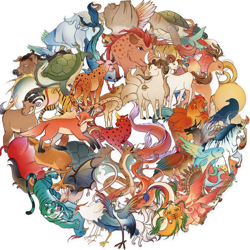 50 Transparent Cartoon Mountain and Sea Scripture Sticker Pack Waterproof Transparent PET Manual Decorative Guitar Notebook