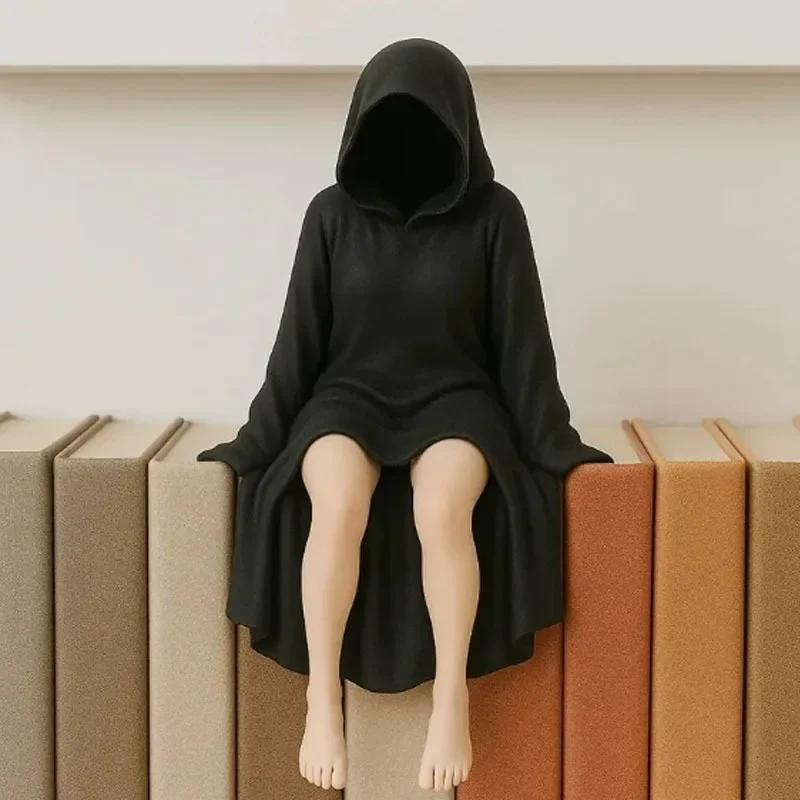 3d Таинственная статуя Готическая черная мантия Фигурка королевы Скульптура для книжной полки Жуткие сидящие статуи Настольные украшения Подарки