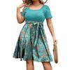 Women's Fashionable And Trendy Round Neck Short Sleeved Waist Print Dress In Plus Size
