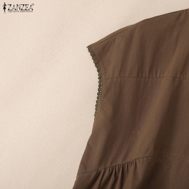 ZANZEA Женские повседневные футболки с круглым вырезом, однотонные, летние, с коротким рукавом