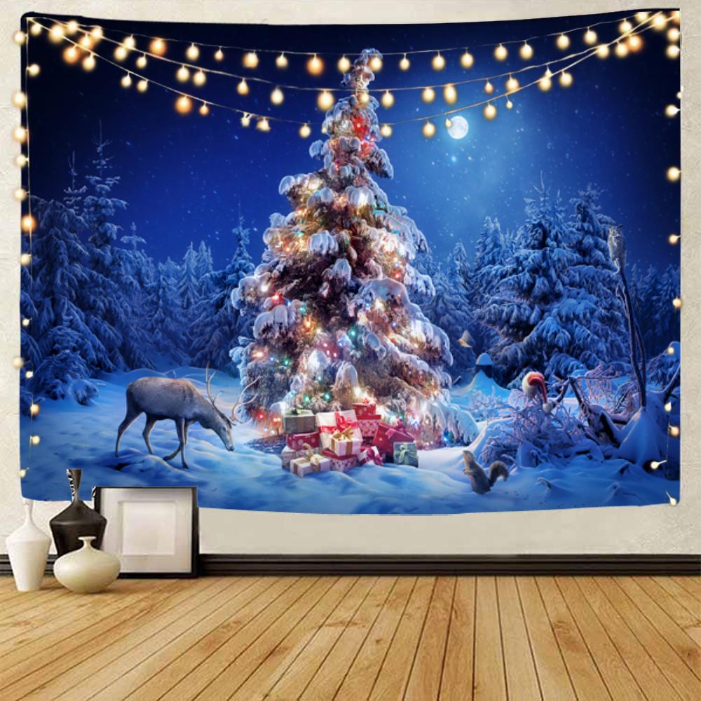 Санта-Клаус, Рождественская елка, Рождественский лось, Рождественский фон, украшение, гобелен, Рождественское украшение для дома, гобелен