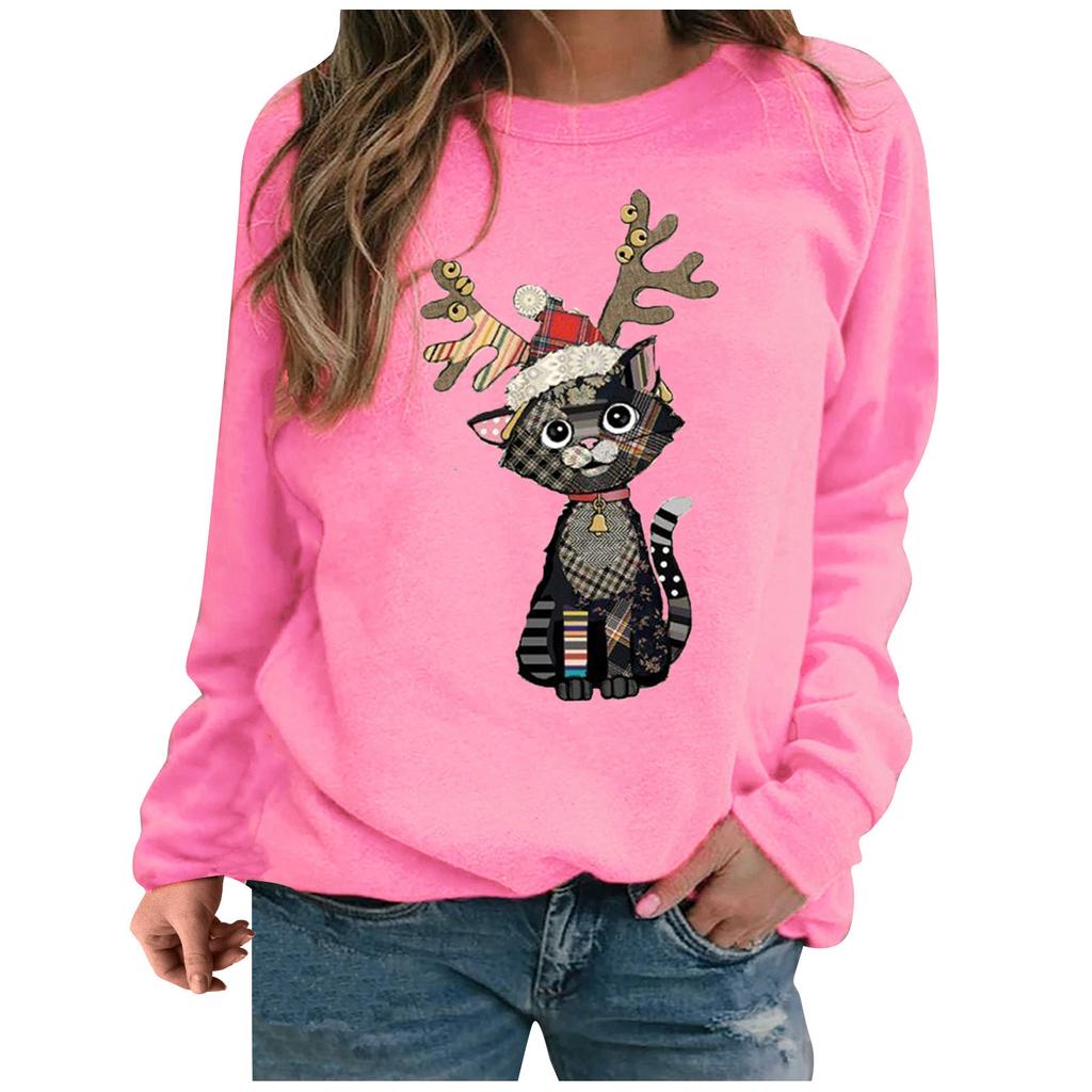 Women's Cat Print Sweater Long Sleeve Top wTWomen's Clothing
