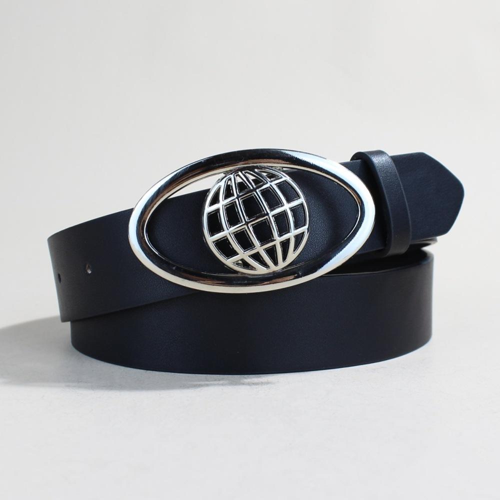 Ремень Planet Retro Black Trendy Cool Oval Buckle Men's Personality Simple Women's Decorative Belt Niche Belt
