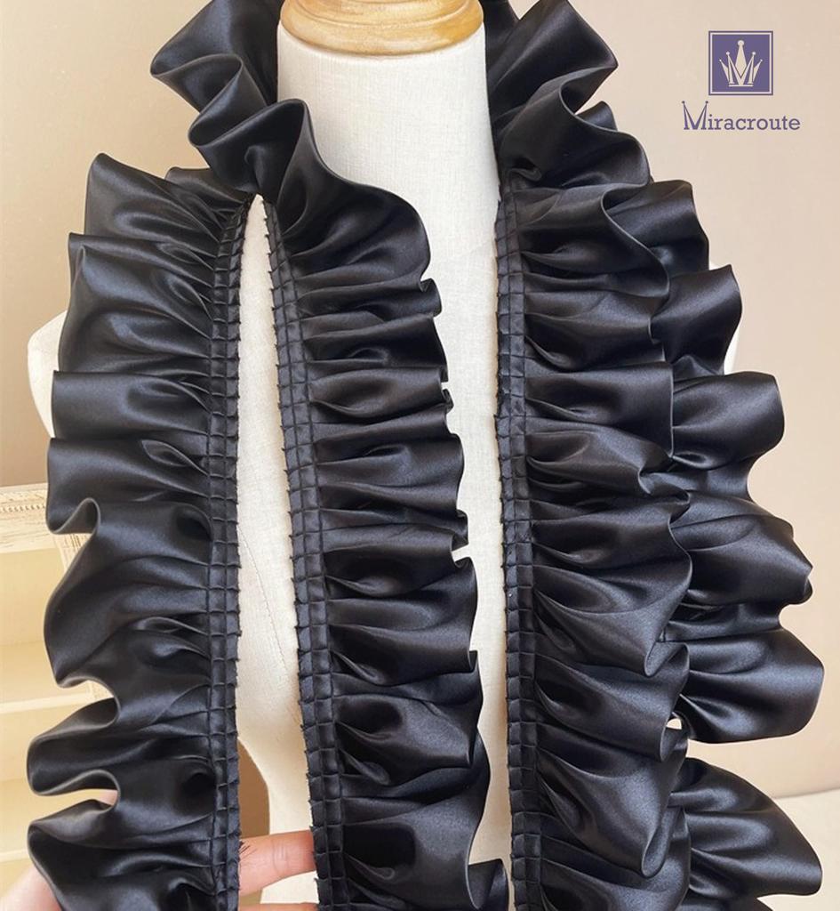 8cm Wide X Long Satin Fabric Ruffled Cute Ribbon In Black and Decorative for Wedding Lolita Dance Costumes 4.5m White, Dresses, Skirts, (White)